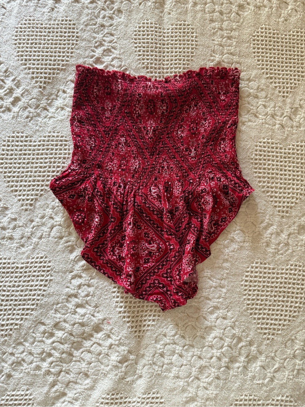 New Look Red Paisley Smocked Crop Top